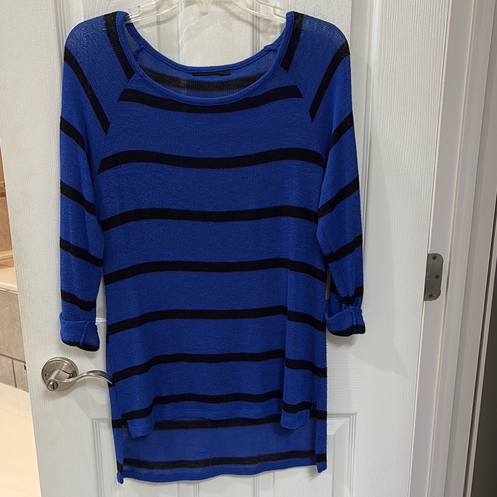 Blue and Black Striped Sweater Top